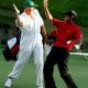 Tiger Woods and Steve Williams on #16 after his chip in birdie at the 2005 Masters.